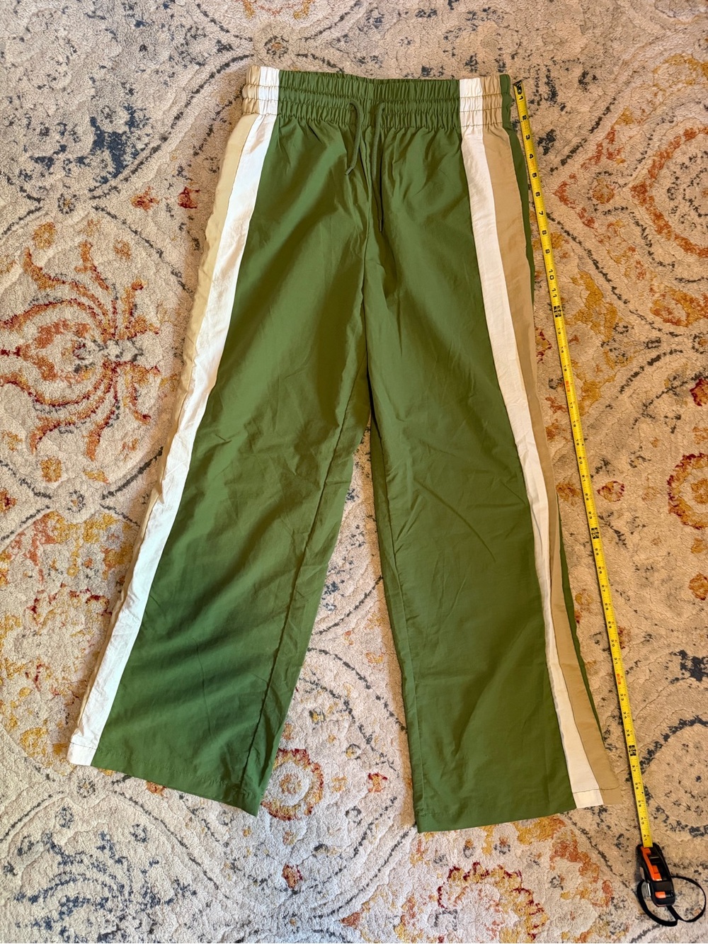 Olive Green Track Pants with White Side Stripe